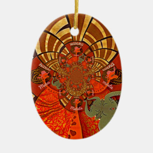 African Giraffe Traditional Art Print   Whimsical  Ceramic Ornament