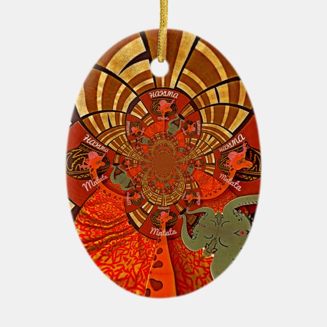 African Giraffe Traditional Art Print | Whimsical  Ceramic Ornament (Front)