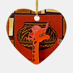 African Giraffe Traditional Art Print   Whimsical  Ceramic Ornament