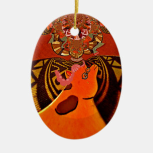 African Giraffe Traditional Art Print   Whimsical  Ceramic Ornament