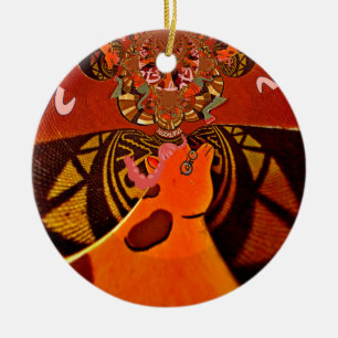 African Giraffe Traditional Art Print   Whimsical  Ceramic Ornament