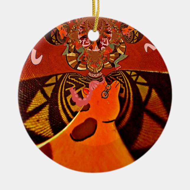 African Giraffe Traditional Art Print | Whimsical  Ceramic Ornament (Front)