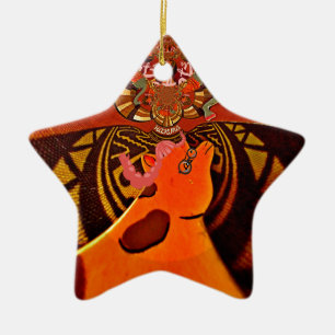 African Giraffe Traditional Art Print Whimsical Ceramic Ornament