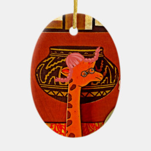 African Giraffe Traditional Art Print   Whimsical  Ceramic Ornament