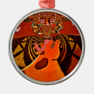 African Giraffe Traditional Art Print Whimsical Metal Ornament