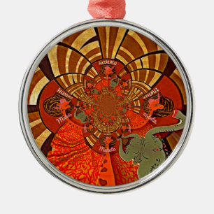 African Giraffe Traditional Art Print   Whimsical  Metal Ornament