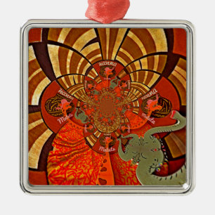 African Giraffe Traditional Art Print   Whimsical  Metal Ornament