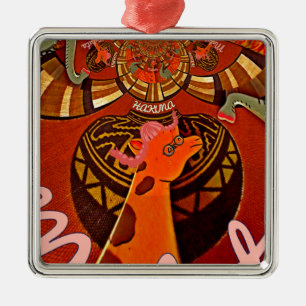 African Giraffe Traditional Art Print   Whimsical  Metal Ornament