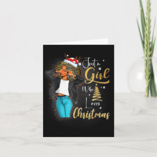 African Girl American Melanin Christmas Santa Hat Card