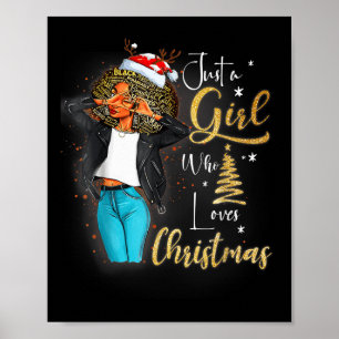 African Girl American Melanin Christmas Santa Hat Poster