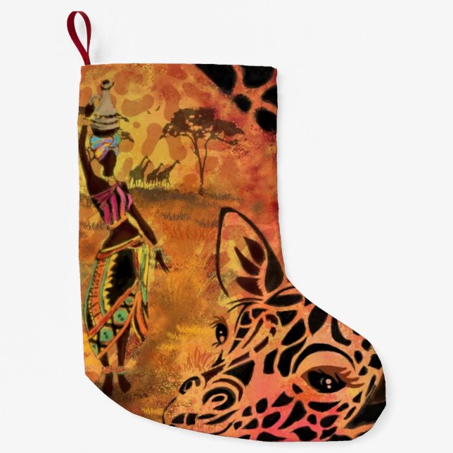 African Girl and Giraffe Christmas Stocking (Front)