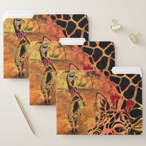 African Girl and Giraffe File Folder