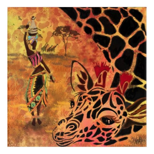 African Girl and Giraffe _ Friends _ Art Drawing _