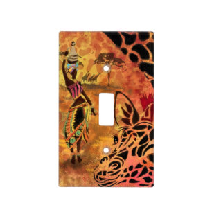 African Girl and Giraffe - Friends - Art Drawing - Light Switch Cover