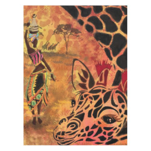 African Girl and Giraffe - Friends - Art Drawing - Tablecloth