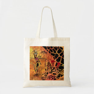 African Girl and Giraffe - Friends - Art Drawing - Tote Bag