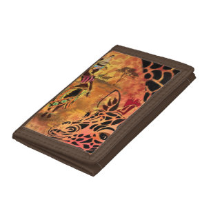 African Girl and Giraffe - Friends - Art Drawing - Tri-fold Wallet