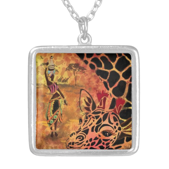 African Girl and Giraffe Necklace (Front)
