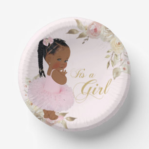African Girl Baby Shower Paper Plate Bowls
