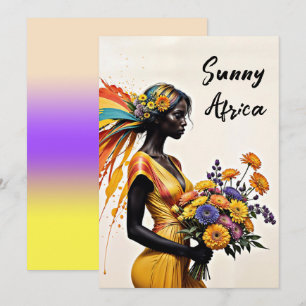 African girl ethnic fashion chrysanthemum floral invitation