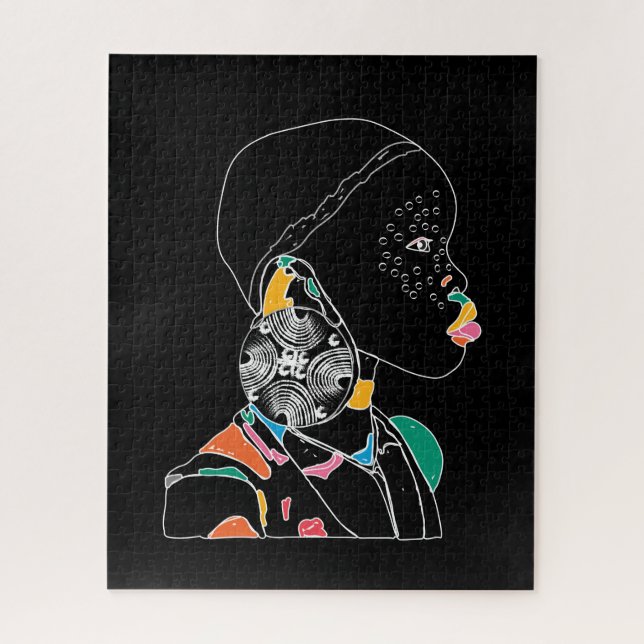 African Girl Line Art Colorful Jigsaw Puzzle (Vertical)