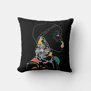 African Girl Line Art Colorful Throw Pillow