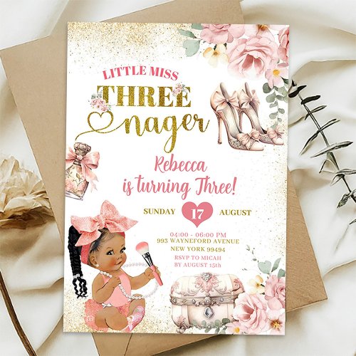 African Girl Little Miss Threenager Third Birthday Invitation