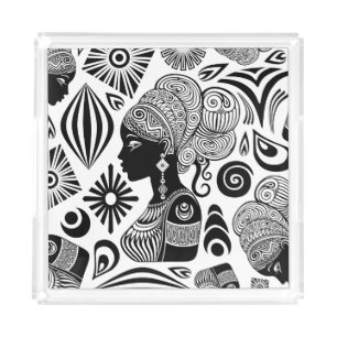 African Girl Portrait Tribal Tattoo Acrylic Tray