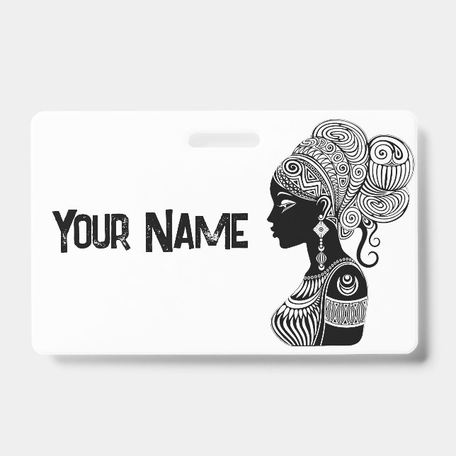 African Girl Portrait Tribal Tattoo Badge (Front)