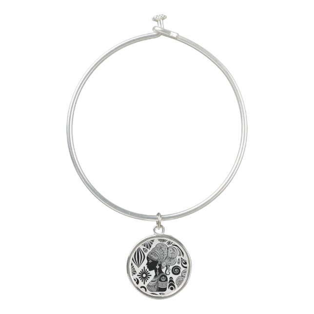 African Girl Portrait Tribal Tattoo Bangle Bracelet (Front)