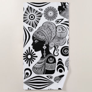 African Girl Portrait Tribal Tattoo Beach Towel