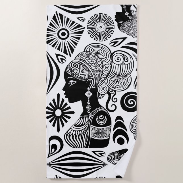 African Girl Portrait Tribal Tattoo Beach Towel (Front)