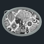 African Girl Portrait Tribal Tattoo Belt Buckle<br><div class="desc">Beautiful African Girl Portrait with Ethnic Wax Tissue Hair Style,  created on Black and White Tribal Tattoo Style. Original Vector Illustration Copyright BluedarkArt TheChameleonArt.</div>