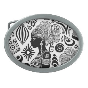 African Girl Portrait Tribal Tattoo Belt Buckle