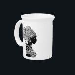 African Girl Portrait Tribal Tattoo Beverage Pitcher<br><div class="desc">Beautiful African Girl Portrait with Ethnic Wax Tissue Hair Style,  created on Black and White Tribal Tattoo Style. Original Vector Illustration Copyright BluedarkArt TheChameleonArt.</div>