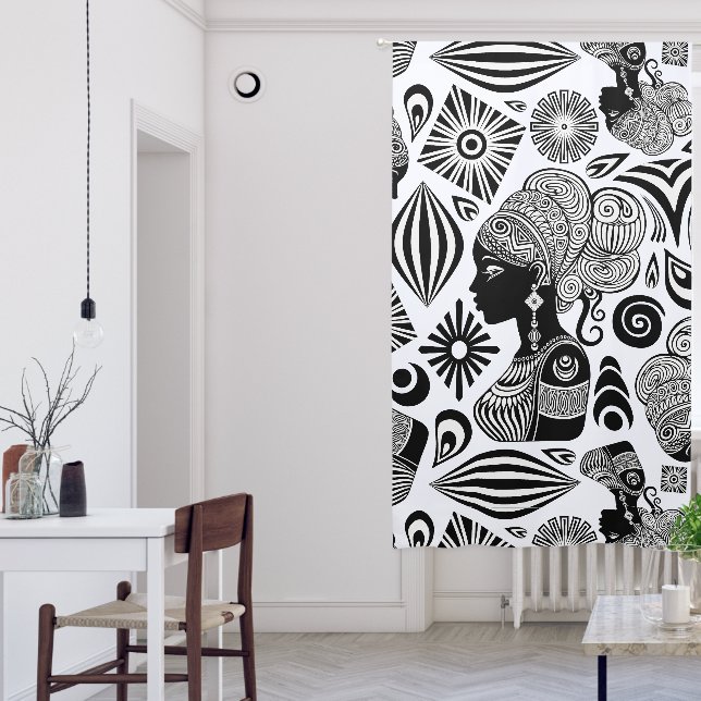 African Girl Portrait Tribal Tattoo Blackout Curtains (Living Room)