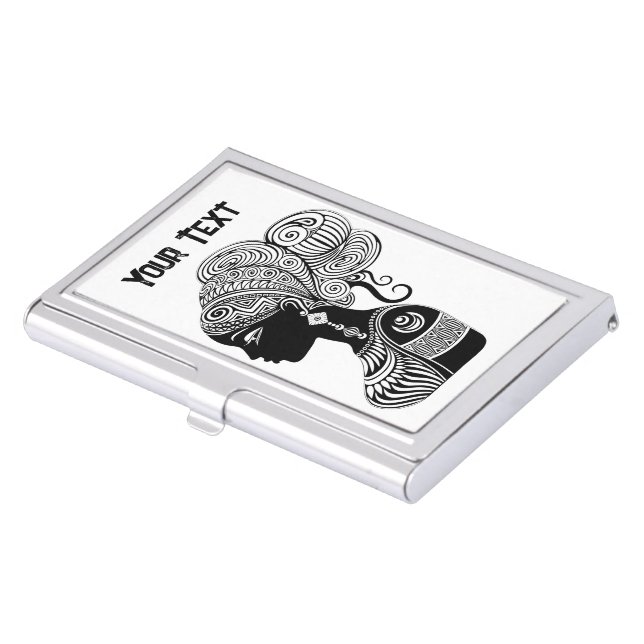 African Girl Portrait Tribal Tattoo Business Card Case (Front)