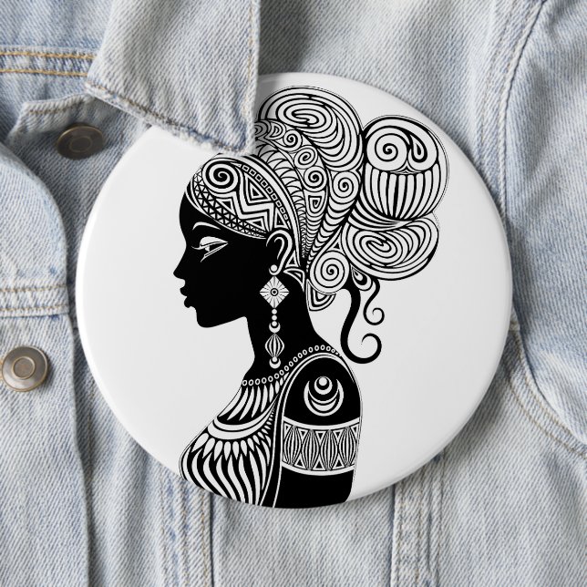 African Girl Portrait Tribal Tattoo Button (In Situ)