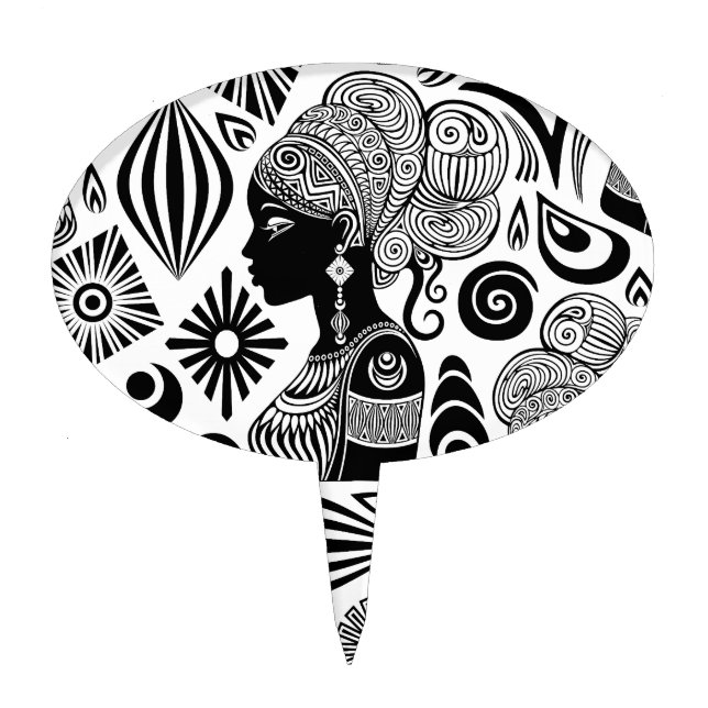 African Girl Portrait Tribal Tattoo Cake Topper (Front)