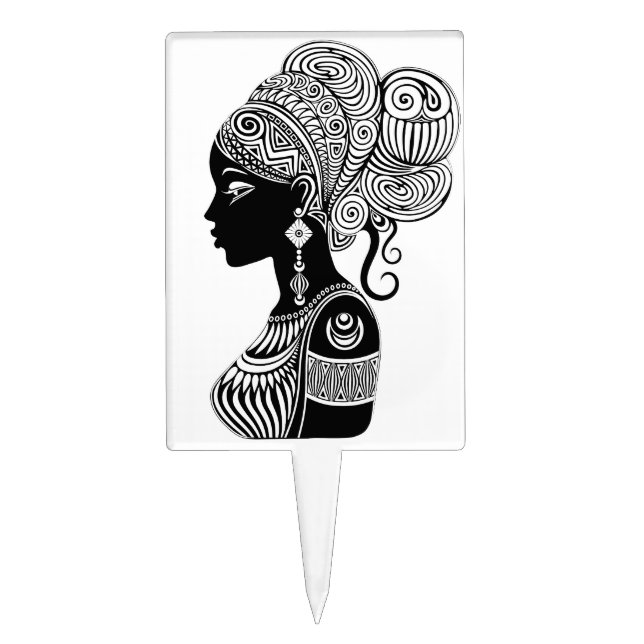 African Girl Portrait Tribal Tattoo Cake Topper (Front)