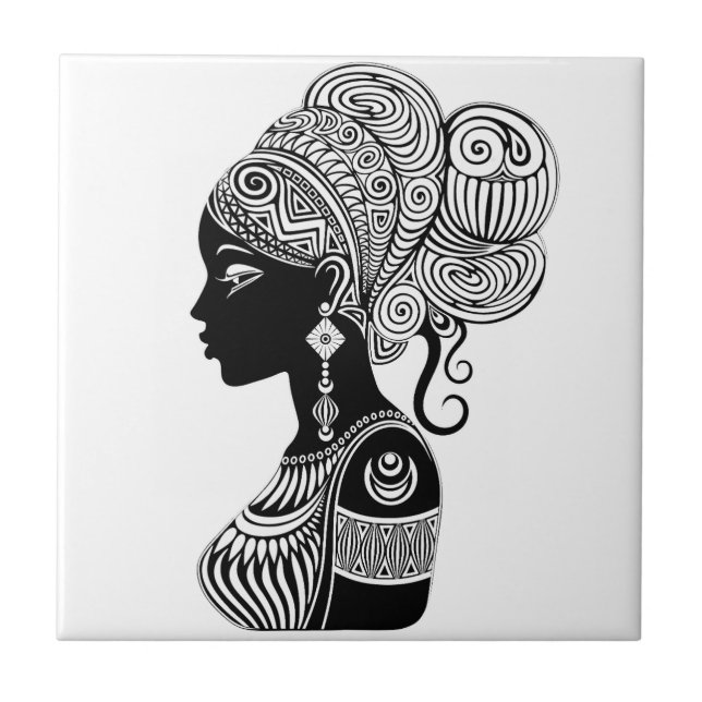 African Girl Portrait Tribal Tattoo Ceramic Tile (Front)