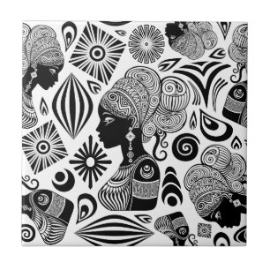 African Girl Portrait Tribal Tattoo Ceramic Tile