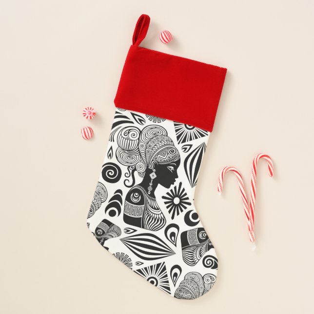 African Girl Portrait Tribal Tattoo Christmas Stocking (Front)