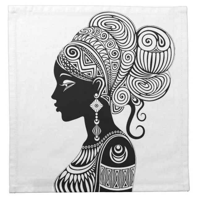 African Girl Portrait Tribal Tattoo Cloth Napkin (Front)