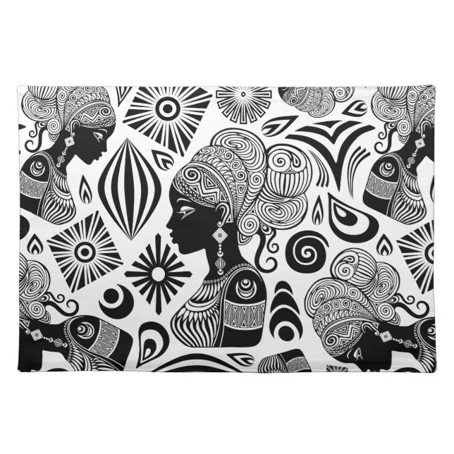 African Girl Portrait Tribal Tattoo Cloth Placemat (Front)