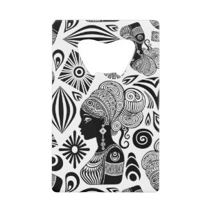 African Girl Portrait Tribal Tattoo Credit Card Bottle Opener