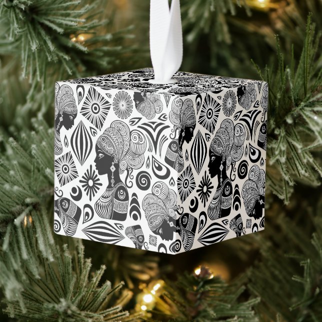 African Girl Portrait Tribal Tattoo Cube Ornament (Tree)