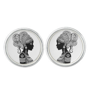 African Girl Portrait Tribal Tattoo Cufflinks