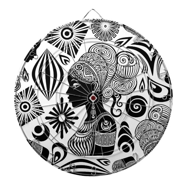 African Girl Portrait Tribal Tattoo Dart Board (Front)