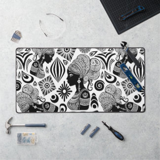 African Girl Portrait Tribal Tattoo Desk Mat